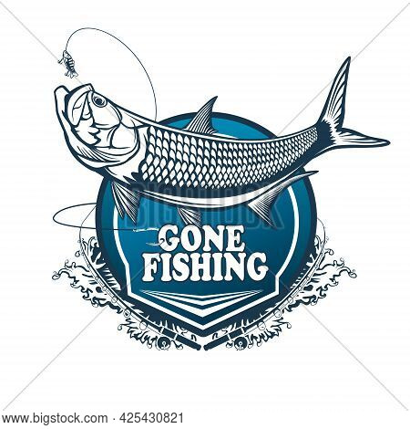 Tarpon Fishing Emblem. Black And White Illustration Of Tarpon. Vector Can Be Used For Web Design, Ca