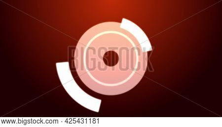 Image of digital interface circles flashing on red background. technology, computing and digital interface concept digitally generated image.