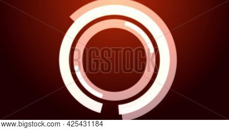Image of digital interface circles flashing on red background. technology, computing and digital interface concept digitally generated image.