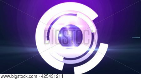 Image of digital interface circles flashing on purple background. technology, computing and digital interface concept digitally generated image.