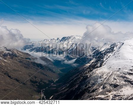 View Of The Caucasus Mountains From Cheget, Height 3050 Meters, Kabardino-balkaria, Russia. Here You