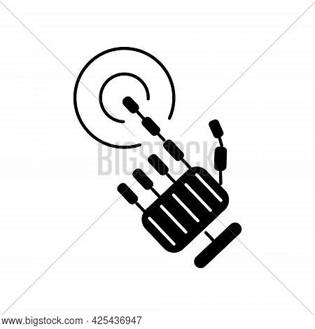 Bio Mechanical Arm Push Button Glyph Icon. Palm Prosthesis. Exoskeleton And High Tech Technology. Cy