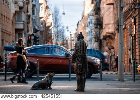 Budapest, Hungary - January 04, 2019: The Columbo Statue On Falk Miksa Street