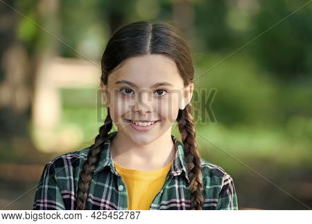Healthy Smile Begins With Child. Happy Kid Smile On Summer Day. Little Girl With Cute Smile Outdoors
