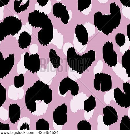 Abstract Modern Leopard Seamless Pattern. Animals Trendy Background. Pink And Black Decorative Vecto