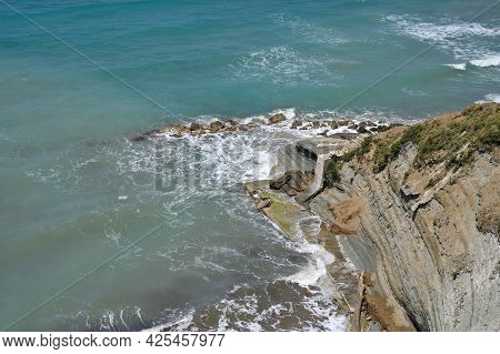 Steps On Cliffs In Peroulades Village On Corfu Island In Greece, Unique Geological Formations In Per