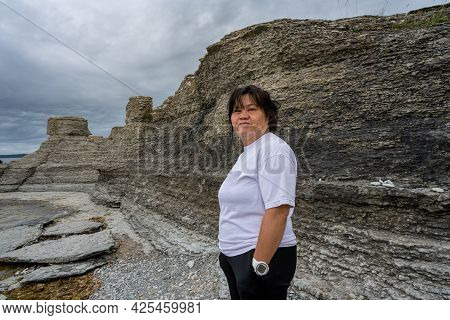 A Beautiful Limestone Formation With A Dramatic Sky In The Background. Picture From The Baltic Sea