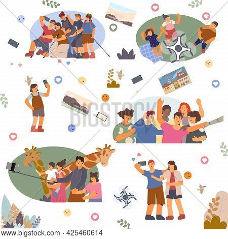 Ways To Take A Cool Selfie Set Isolated Flat Vector Illustration