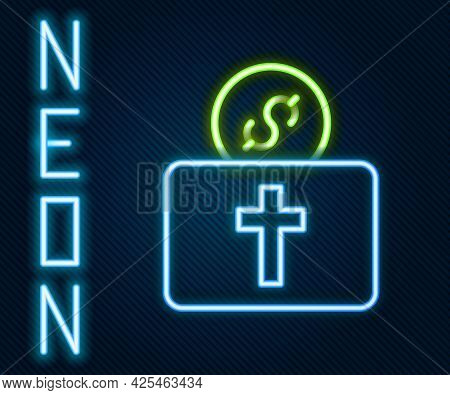 Glowing Neon Line Donation For Church Icon Isolated On Black Background. Colorful Outline Concept. V