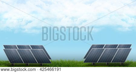 Solar Panels Look Up To The Sky To Receive The Sunlight 3d Illustration