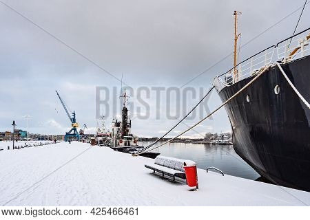 Winter Time In The City Port Of Rostock, Germany.