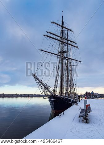 Winter Time In The City Port Of Rostock, Germany.