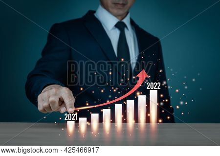 Businessman Touch 2021 For A Starting Point For More Growth 2022 Stock Chart. Business Development C