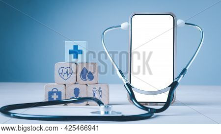 Doctor Through The Smartphone Screen, Doctor Online, Online Medical Communication With Patient And A