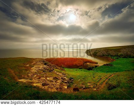 Razelm lake shore in spring, Dobrogea, Romania
