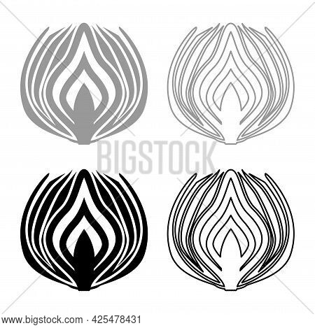 Onion Cut In Half Part Bulbs Chopped Sliced Vegetable Silhouette Grey Black Color Vector Illustratio