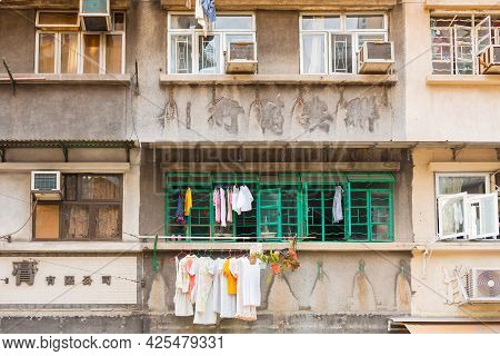 Sheung Wan, Hong Kong Island, Hong Kong, China, Asia - June 29, 2021: Detail Of Housing Project Apar
