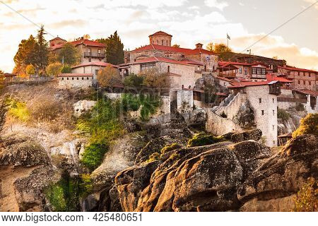 Great Meteoron Monastery On Cliff In Meteora, Thessaly Greece. Greek Destinations
