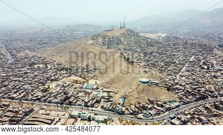 Aerial View Of Cerro La Milla Located In The District Of San Martin De Porres North Of Lima - Peru.
