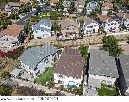 Aerial View Of Large-scale Villa In Wealthy Residential Town Encinitas, South California, Usa.
