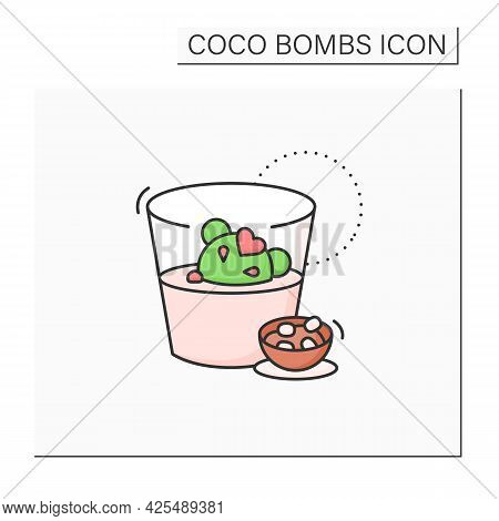 Coco Bomb Color Icon. Delicious Dessert. Cute Ball Of Chocolate With Marshmallows Filling. Melted In