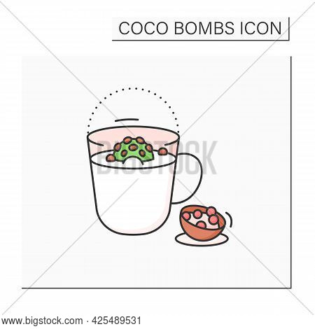 Coco Bomb Color Icon. Delicious Dessert. Cute Ball Of Chocolate With Marshmallows Filling. Melted In
