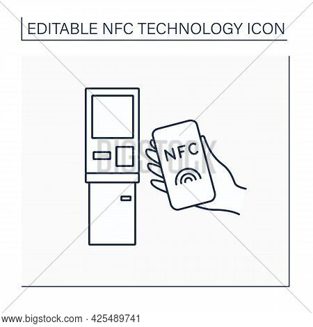 Nfc Line Icon. Safety Credit Card Payment. Paying Bills. Bank Terminal. Near Field Communication. Co