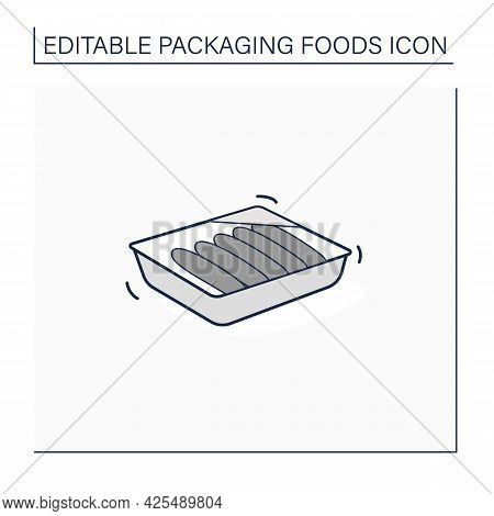 Sausages Line Icon. Meal In Plastic Box. Portion Control, Protection, Tampering Resistance From Bact
