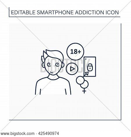 Cybersex Addiction Line Icon. Dependence Of Reading Erotic Stories, Viewing, Pornography. Smartphone