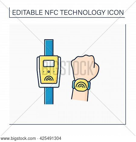 Nfc Color Icon. Safety Payment System On Smart Watch. Modern Technology. Buying Tickets. Near Field 
