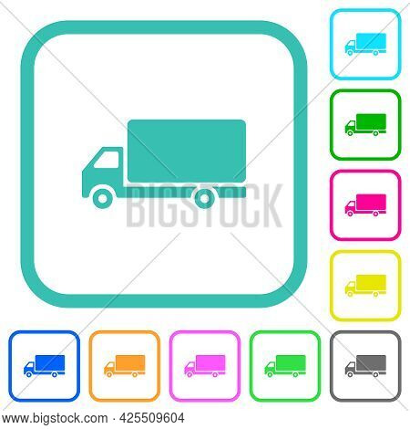 Freight Car Side View Vivid Colored Flat Icons In Curved Borders On White Background