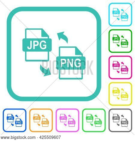 Jpg Png File Conversion Vivid Colored Flat Icons In Curved Borders On White Background