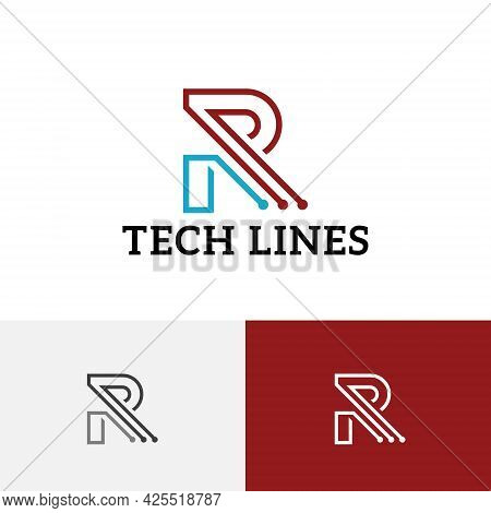R Letter Shape Technology Lines Internet Business Logo