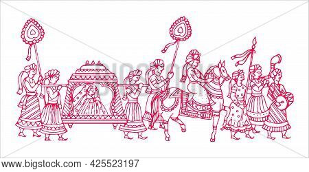 Sketch Of Indian Wedding Card Or Marriage Rituals Editable Outline Illustration And Design Elements