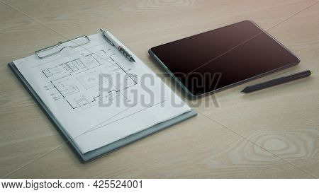 Architect Engineer Contractor Design Working Drawing Sketch Plan Blueprint And Making Architectural 