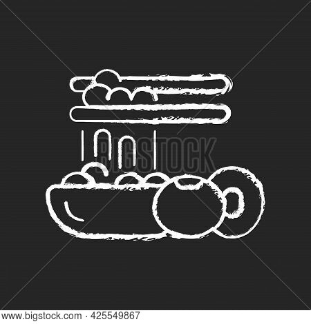 Natto Chalk White Icon On Dark Background. Traditional Sticky Meals Preparing. Fermented Soybeans. V