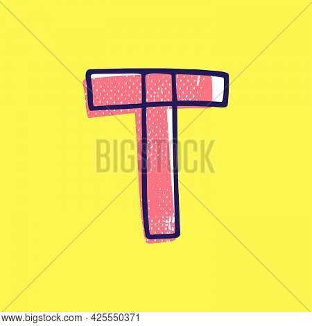 Kid Style Letter T Logo Hand-drawn With A Marker With Paint Shift Effect. Vector Cartoon Typeface Fo
