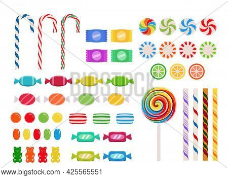 Candy Collection In Flat Design Style Over White Background
