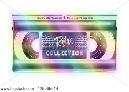 Iridescent Video Recorder Tape. Retro Collection Video Cassette Isolated On A White Background