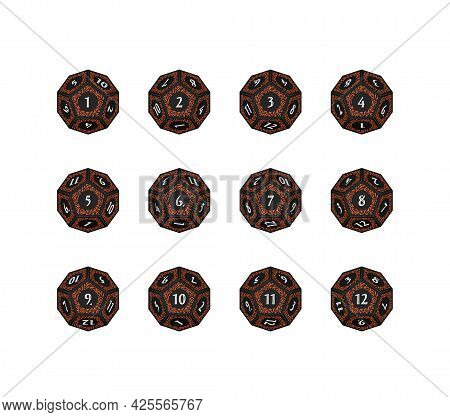 D12 Dice For Boardgames, Numbered Faces From Top View