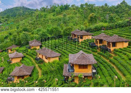 Old Chinese Style House In Tea Plantation At Ban Rak Thai The Village Is Surrounded By Mountain In M