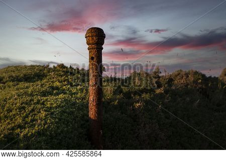 Rust Pole  At  Sunset  Strumble  Head  Pembrokeshire