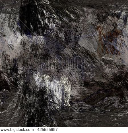 Seamless Abstract Painted Brushed Texture. Spikey Material Pattern Background. Grunge Rough Colour W