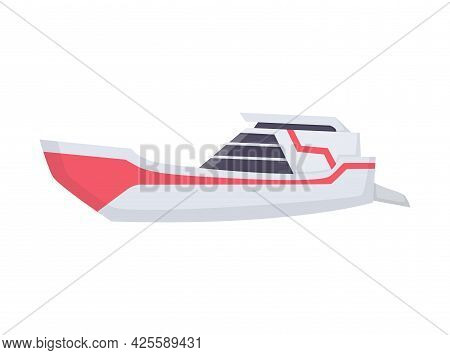 Water Speedboat. Ship Boat Side View Isolated On White Background. Fast Commercial Ship, For Ocean W