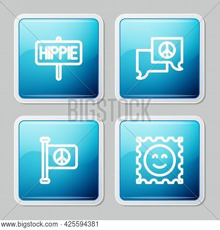 Set Line Peace, Speech Bubble Chat, Flag Peace And Lsd Acid Mark Icon. Vector