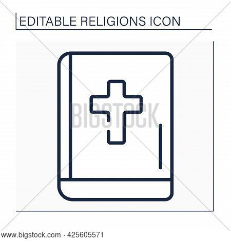 Christianity Line Icon. Bible. Main Book In Christian World. Book For Divine Services.religion Conce