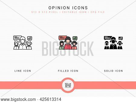 Opinion Icons Set Vector Illustration With Solid Icon Line Style. Customer Satisfaction Check Concep