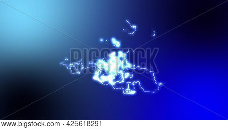 Glowing blue and white bundle of lively electrical current moving on blue background. energy, nature, electricity, light and movement concept, digitally generated image.