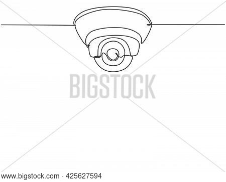 Single One Line Drawing Of Cctv Located On The Ceiling Of The Office To Monitor And Maintain Securit