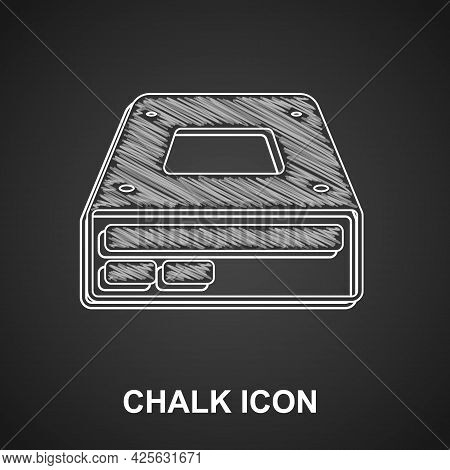 Chalk Optical Disc Drive Icon Isolated On Black Background. Cd Dvd Laptop Tray Drive For Read And Wr